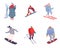 Set of Winter sport people characters. Sportsman on snowboard, skis. Snowboarding, skiing and skating sports