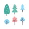 Set of Winter Trees Icons Vector. New Year Plants