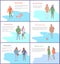 Set of Wintertime Group of People Vector Posters