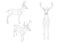 Set with wireframe deer of black lines on a white background. Side, front and isometric view. 3D. Vector illustration