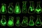 Set of witch bottles with poisonous potion. Neural network AI generated