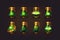 Set of witch bottles with poisonous potion. Neural network AI generated