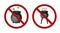 Set of witch cauldron in prohibitory signs. Ban on Halloween. Prohibition of witchcraft. Vector holiday badges
