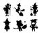 Set of witch flat isolated silhouettes vector