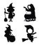 Set of witch flat isolated silhouettes vector