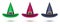 Set of witch hat. Colored design elements for Halloween events, 3d illustration. Vector halloween symbol isolated on