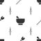 Set Witches broom, Magic mortar and pestle and Dagger on seamless pattern. Vector