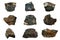 Set of wolframite metallic mineral rocks isolated on white background.