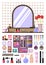 Set woman cosmetics, flat, ladies table, make-up. Beauty store