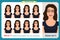 Set of woman expression isolated.Cute emotional female head.Businesswoman
