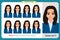 Set of woman expression isolated.Young emotion portraits.Flat design.Businesswoman character