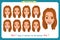 Set of woman expression isolated.Young emotion portraits.Flat design.Businesswoman character