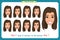 Set of woman expression. on white. Flat design. Cute emotions.Vector face girl,angry, sad, smiling. Businesswoman