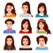 Set of woman faces with various hairstyle.