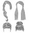 Set woman hairs . black pencil drawing sketch . bun babette fringe hairstyle women fashion beauty style. african cornrows