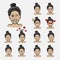 Set of woman`s hair tied emotions. Facial expression. Girl Avatar. Hand drawn style