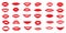 Set of woman`s lips. Different form of the lips. Different emotions. Vector illustration. 30 pieces.