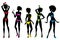 Set of Woman silhouettes in different colors bikin