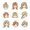 Set of women faces, human heads. Different vector characters like redhead and blonde females, attractive ladies face features col