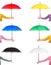 Set with women holding different color umbrellas