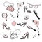 Set of women`s accessories, cosmetics. Vector illustration