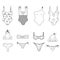 Set of women\\\'s different swimwear, isolated on the background in the style line. Swimsuit or bikini