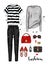 Set of women`s stylish odezhy. Beautiful pants, sweater, T-shirt, shoes and bag. Fashionable clothes and accessories.