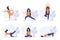 Set of women standing in yoga pose, fitness exercise, pilates.