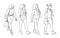 Set of women taking a walk. Concept. Monochrome vector illustration of women of different ages walking in simple line