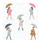 Set of women under umbrellas vector illustration