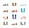 Set of womens casual boots and shoes icons, flat vector illustration isolated.