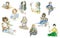 Set of womens characters hand-drawn by watercolor, isolated on white background. Art image of people hobby, profession