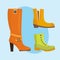 Set of womens shoes flat design vector collection of leather colored moccasins boots illustration.