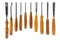 Set of wood chisel for carving wood, sculpture tools on white background