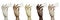 Set of wood hands of different colors holding business cards