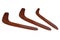 Set of wooden Australian Boomerang isolated on white.