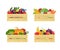 Set of Wooden boxes with different fresh vegetables, berries and fruits Isolated