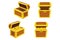 Set of wooden chests empty and with gold pirate coins in cartoon style isolated on white background. Ui game assets