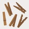 Set of wooden clothespins. Vector ilustration