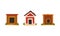 Set of Wooden Doghouses, Small House for Dogs at Backyard Cartoon Vector Illustration