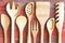 Set of wooden handcrafted kitchen utensils