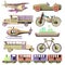 Set of wooden transportation toys