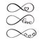 Set of word LOVE original custom hand lettering, handmade calligraphy, design with elements of the flourish heart