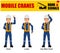 Set of worker present mobile cranes hand signal on white background