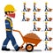 Set of worker is walking with construction material sand ,cement,crushed rock, brick on transparent background