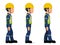 Set of workers are looking straight ahead on white background