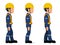 Set of workers are looking straight ahead on white background