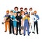 Set workers team, profession people uniform, cartoon vector illustration