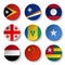 Set of world flags round badges East Timor . Marshall Islands . Laos . Georgia . Saint Vincent and the Grenadines . Somalia . Ye