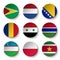 Set of world flags round badges Guyana . Netherlands . Bosnia and Herzegovina . Romania . Syria . Gambia . Uzbekistan . Poland .